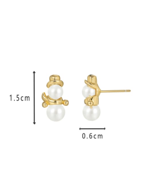Golden Beizhu Snowman Earrings Brass Imitation Pearl Geometric Minimalist Stud Earring