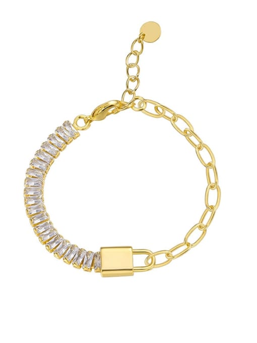 Gold Asymmetric Lock Bracelet Brass Cubic Zirconia Geometric Minimalist Link Bracelet