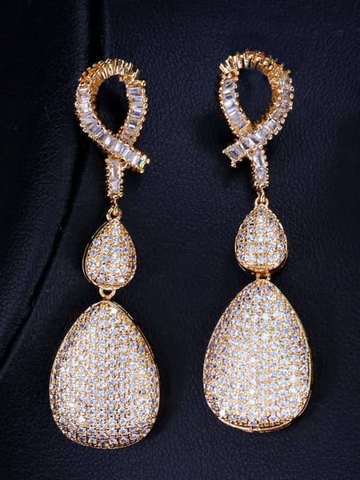 gold Brass Cubic Zirconia Water Drop Luxury Drop Earring