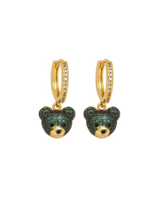 green Brass Cubic Zirconia Bear Hip Hop Huggie Earring