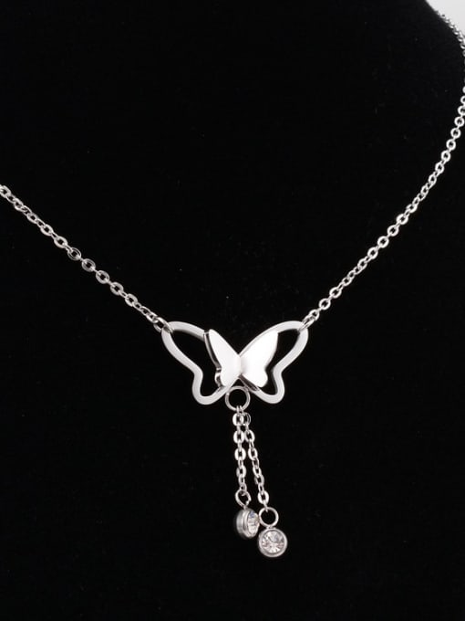 A TEEM Titanium Rhinestone White Butterfly Cute Choker Necklace 1