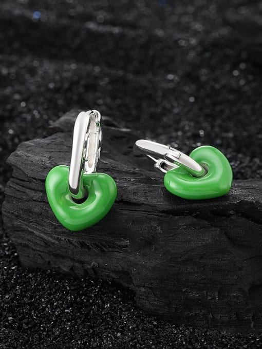 KDP1619 green 925 Sterling Silver Enamel Heart Minimalist Huggie Earring