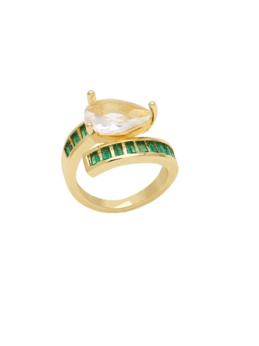 green Brass Cubic Zirconia Water Drop Vintage Band Ring