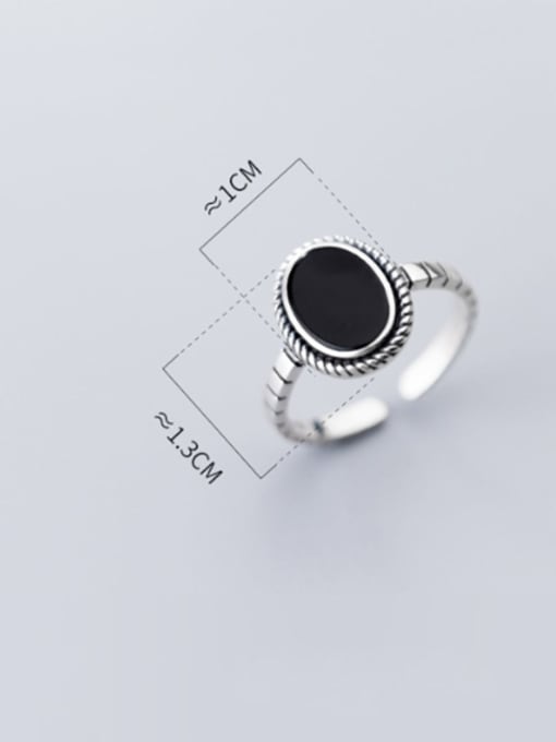 Rosh 925 Sterling Silver Simple Black Epoxy Oval Free Size  Ring 2