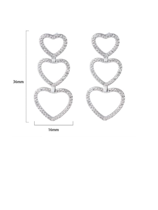 Rhodium plated Brass Cubic Zirconia Hollow Heart Luxury Drop Earring
