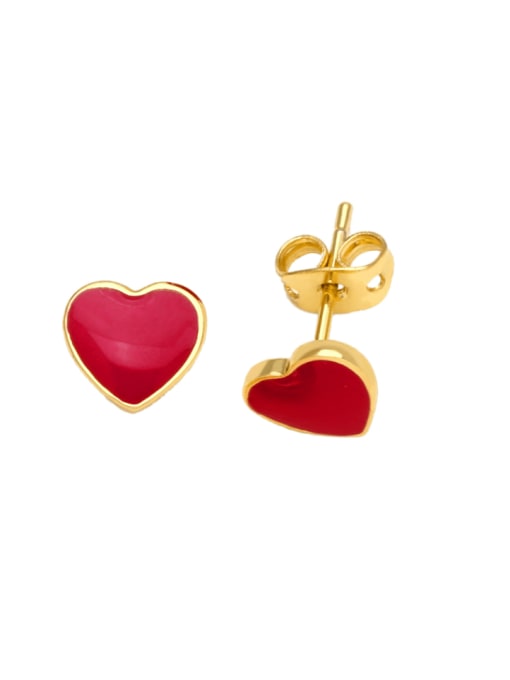 red Brass Enamel Heart Minimalist Stud Earring