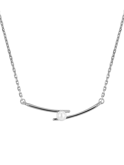 White gold chopsticks pearl necklace 925 Sterling Silver Imitation Pearl Geometric Minimalist Necklace