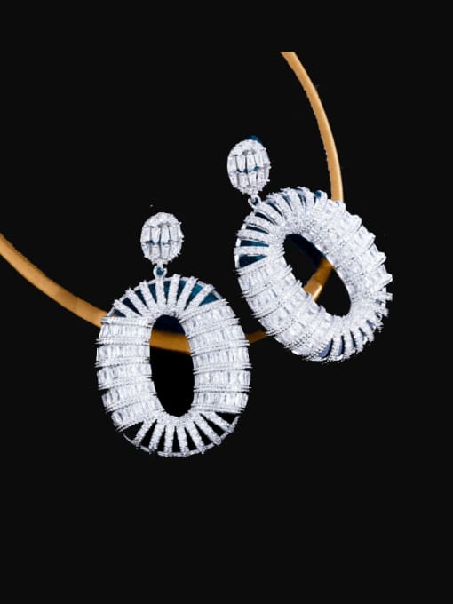 L.WIN Brass Cubic Zirconia Hollow  Geometric Luxury Cluster Earring 0