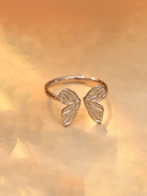 RS1076 platinum 925 Sterling Silver Butterfly Minimalist Band Ring