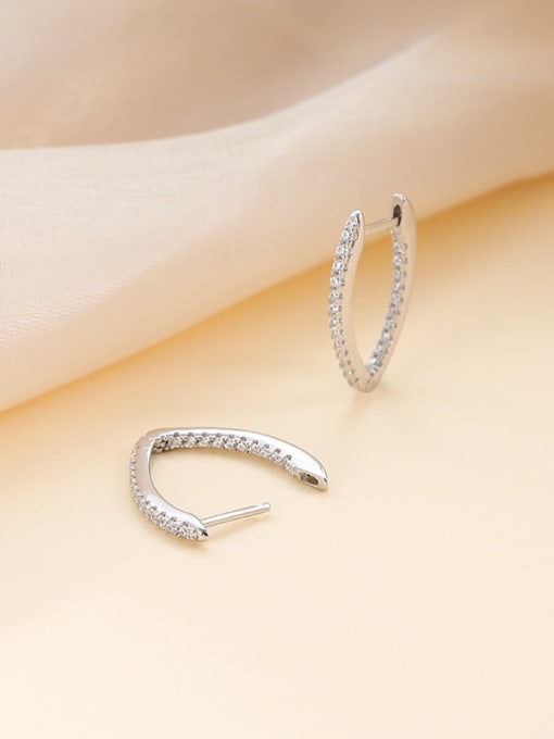 BeiFei Minimalism Silver 925 Sterling Silver Cubic Zirconia Geometric Minimalist Huggie Earring 3