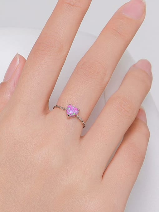 MODN 925 Sterling Silver Synthetic Opal Heart Dainty Band Ring 1