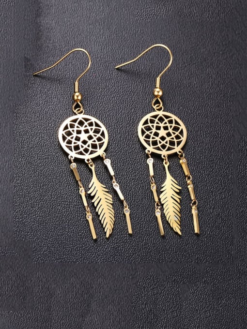 CONG Stainless Steel With Dream Catcher Tassel Earrings 0
