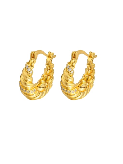 CONG Brass Rhinestone Geometric Minimalist Huggie Earring 0