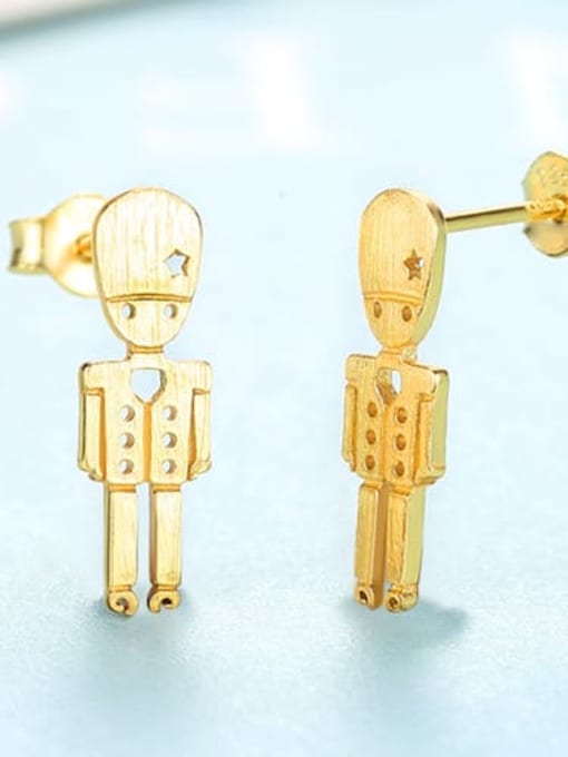 gold 925 Sterling Silver irregular minimalist robot study Earring