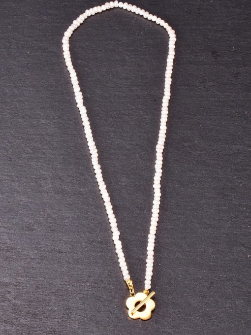 A TEEM Titanium Imitation Pearl Flower Minimalist Necklace 0