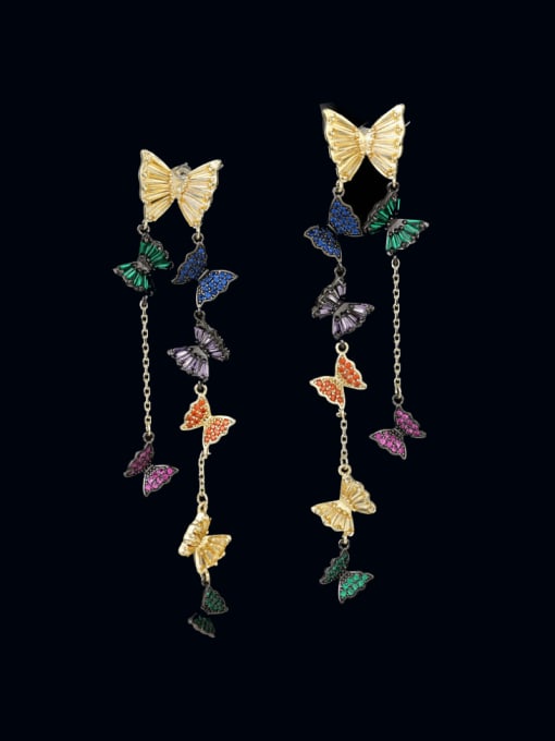 Luxu Brass Cubic Zirconia Butterfly Tassel Luxury Cluster Earring