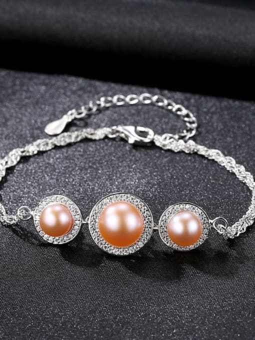 Pink 9E10 925 Sterling Silver ROUND  Freshwater Pearl Bracelet