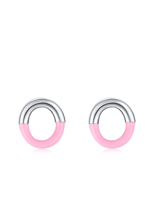 Pink ring earrings 925 Sterling Silver Enamel Geometric Minimalist Stud Earring
