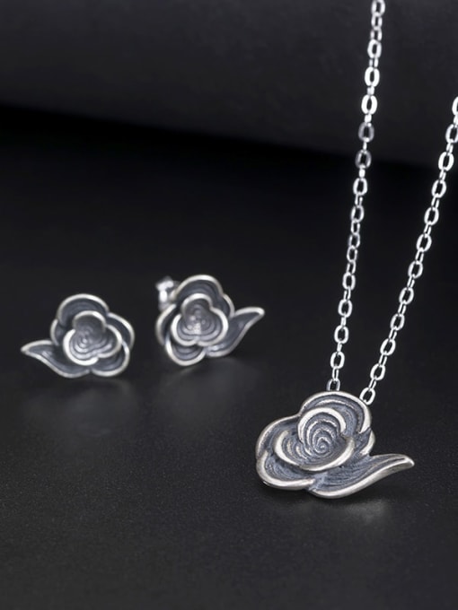 SILVER MI 925 Sterling Silver Vintage Flower Earring and Pendant Set 1