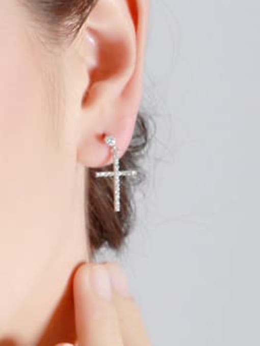 RINNTIN 925 Sterling Silver Cubic Zirconia Cross Minimalist Drop Earring 1