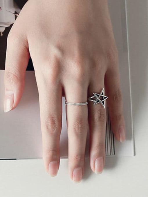 DAKA 925 Sterling Silver minimalist hollow Pentagram Free Size Ring 2