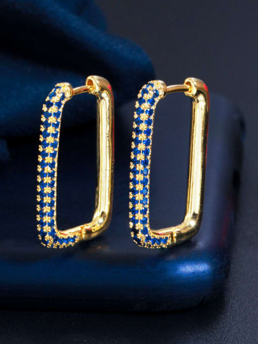 Gold Blue zirconium Brass Cubic Zirconia Geometric Luxury Huggie Earring
