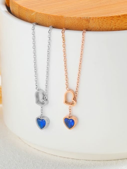 Open Sky Titanium Steel Glass Stone Heart Minimalist Tassel Necklace 4