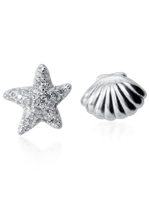 Rosh 925 Sterling Silver Cute Full diamond starfish asymmetry shell Stud Earring 3