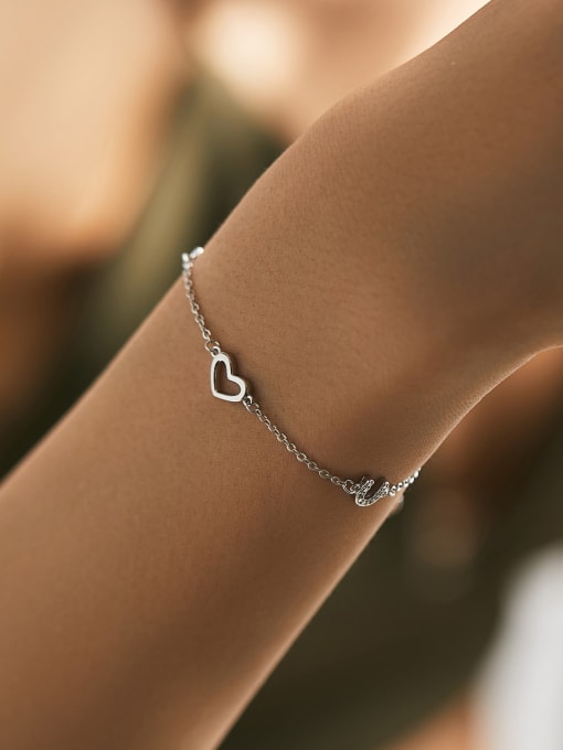 MODN 925 Sterling Silver Heart Minimalist Link Bracelet 1