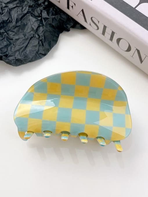 Blue yellow grid 8.7cm PVC Minimalist Irregular Alloy Multi Color Jaw Hair Claw