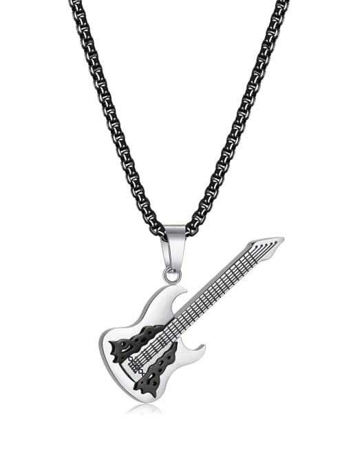 Black pendant  with pearl chain 4*70cm Titanium Steel Guitar  Pendant Hip Hop Necklace