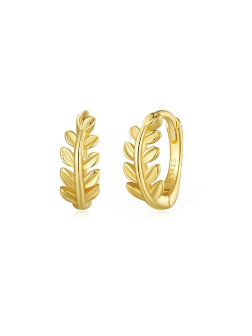golden 925 Sterling Silver Leaf Minimalist Huggie Earring