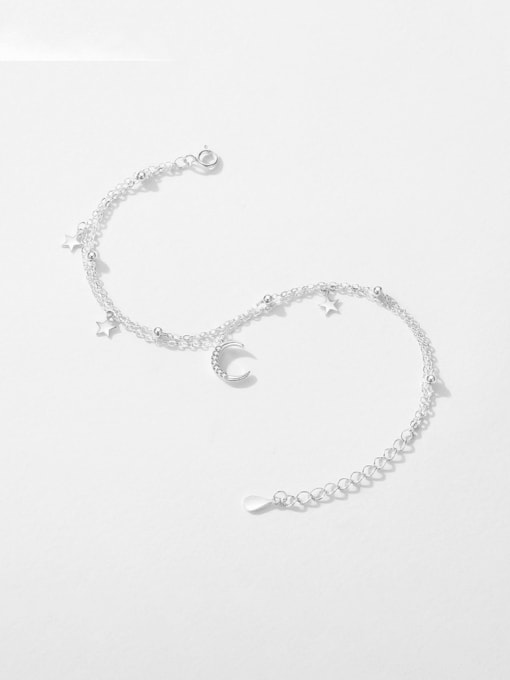 S925 Sterling Silver 925 Sterling Silver Cubic Zirconia Moon Minimalist Strand Bracelet