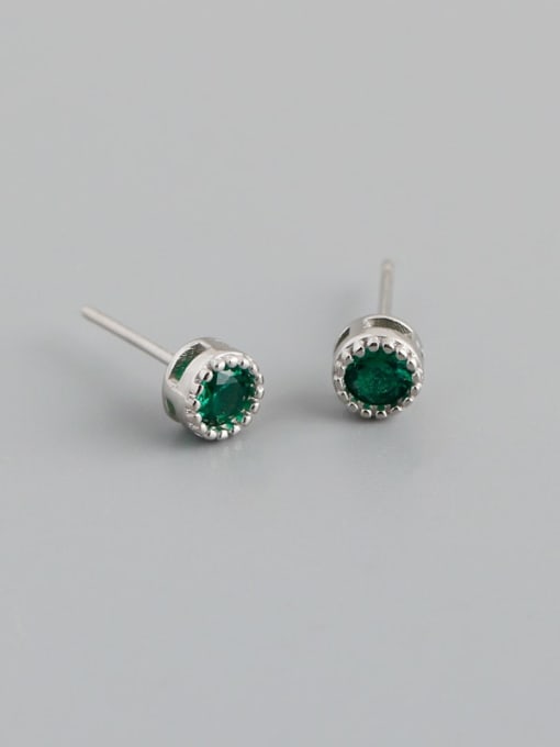 Green stone (Platinum) plastic plug 925 Sterling Silver Cubic Zirconia Round Minimalist Stud Earring