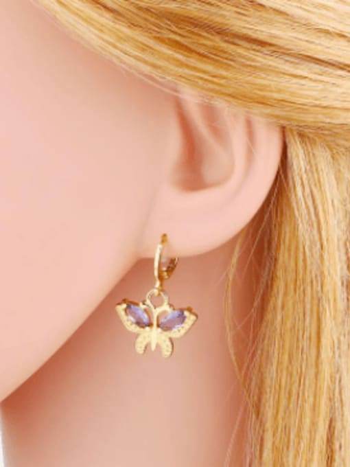 CC Brass Cubic Zirconia Butterfly Trend Huggie Earring 1