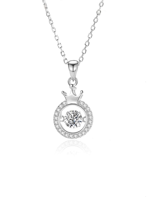 FDTD 041  Platinum+White Moissanite 925 Sterling Silver Moissanite Crown Dainty Necklace