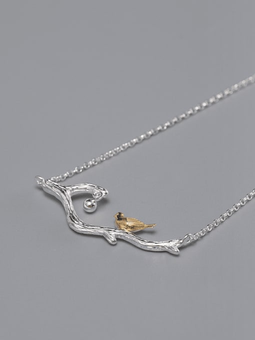 SILVER MI 925 Sterling Silver  Minimalist Branch Bird Necklace 1