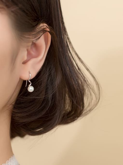 Rosh 925 Sterling Silver Imitation Pearl Irregular Minimalist Hook Earring 1