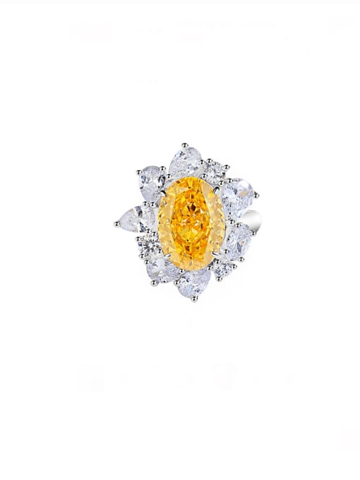 FDJZ 080 Goose Yellow 925 Sterling Silver High Carbon Diamond Geometric Luxury Cocktail Ring