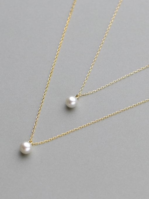 Rosh 925 Sterling Silver Imitation Pearl Round  Ball Minimalist Necklace 2