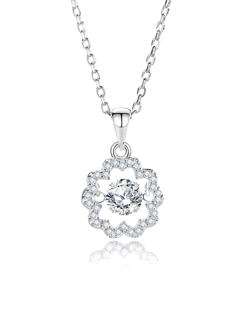 FDTD 019Platinum+White  Zircon 925 Sterling Silver Moissanite Flower Dainty Necklace