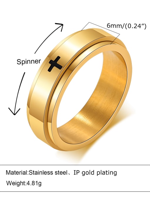 Face width 6mm gold corrosion cross Stainless steel Geometric Cross Minimalist Band Ring