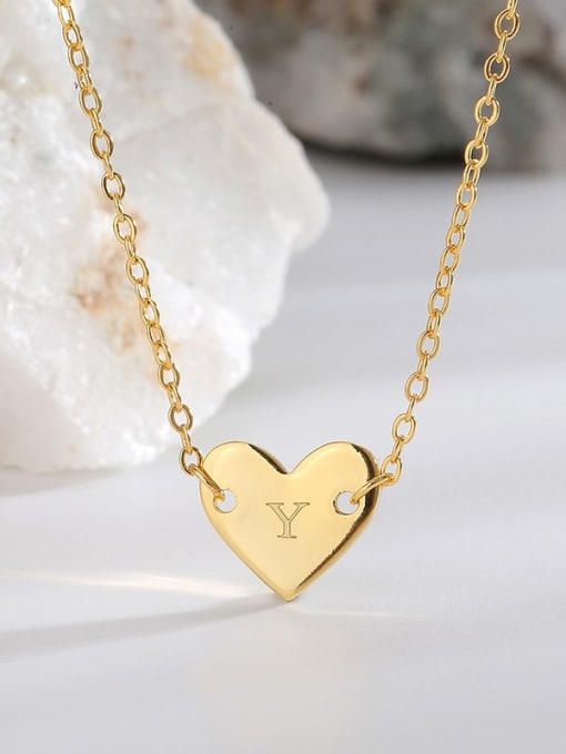 Golden Heart Necklace Letter Y Brass Heart Letter Pendant  Minimalist  Necklace