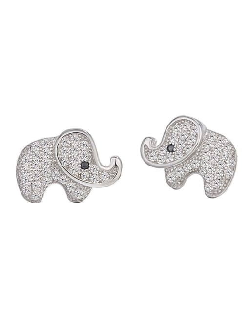 HAHN 925 Sterling Silver Cubic Zirconia Elephant Cute Stud Earring 0