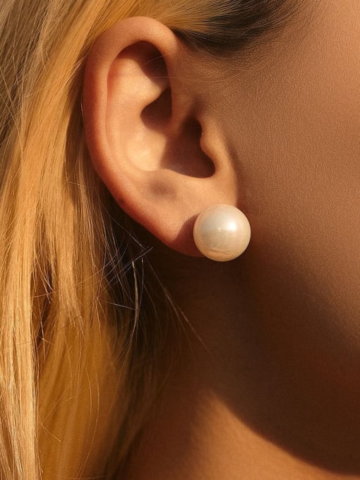 MODN 925 Sterling Silver Imitation Pearl Geometric Minimalist Stud Earring 2