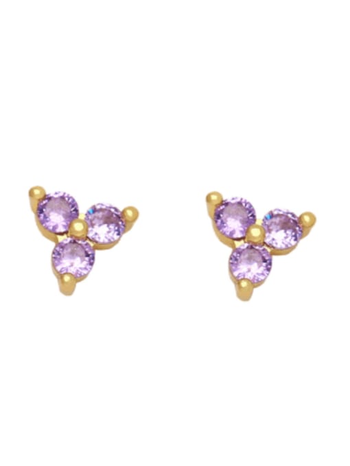 purple Brass Cubic Zirconia Flower Cute Stud Earring