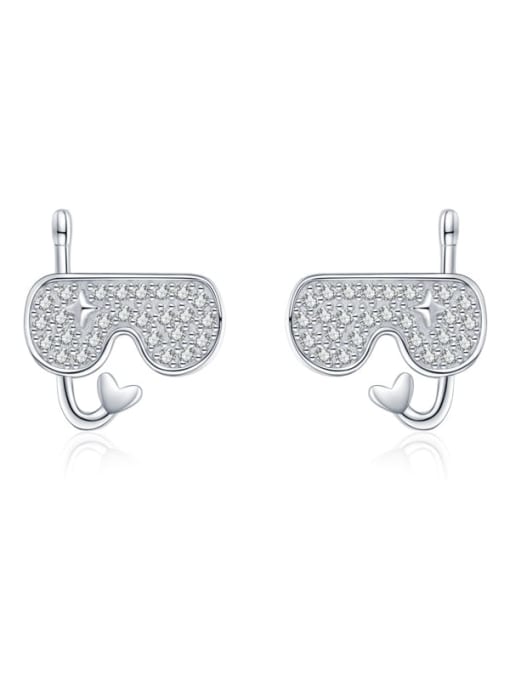 silver 925 Sterling Silver Cubic Zirconia Diving Goggles Classic Stud Earring