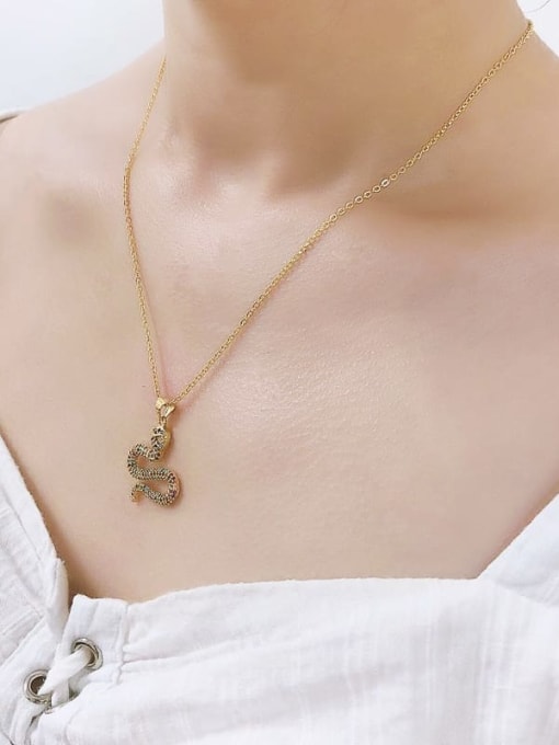 CC Brass Cubic Zirconia Snake Vintage  Pendant Necklace 1