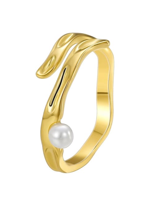 Gold Bead Ring Brass Imitation Pearl Irregular Minimalist Band Ring