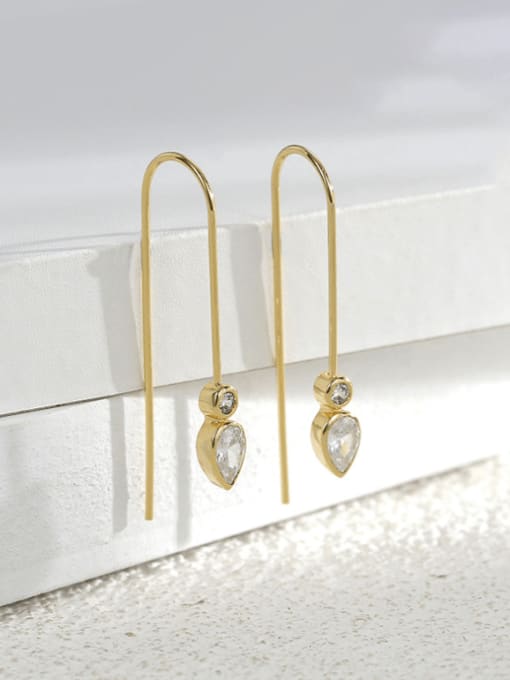 CHARME Brass Cubic Zirconia Water Drop Minimalist Hook Earring 2